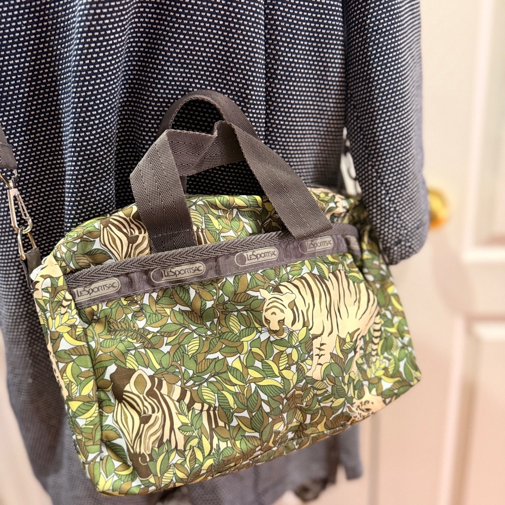 LeSportsac Duffel Bag with Green Zebra /Tiger Design